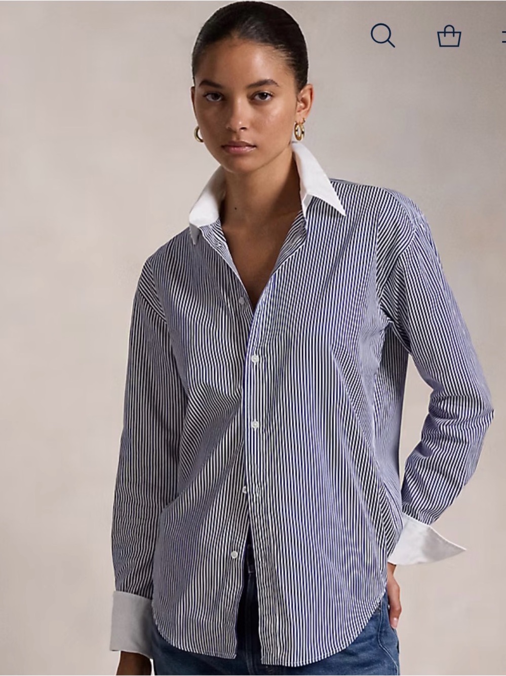 Classic Striped Button-Down Shirt in Navy and White
